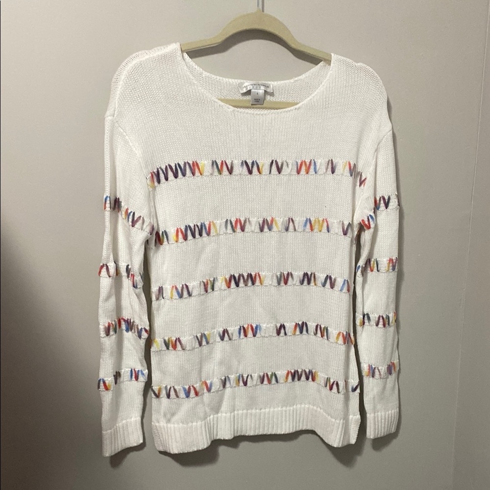 NWT! Christopher‎ & Banks White Crew Neck Sweater with Geometric Pattern